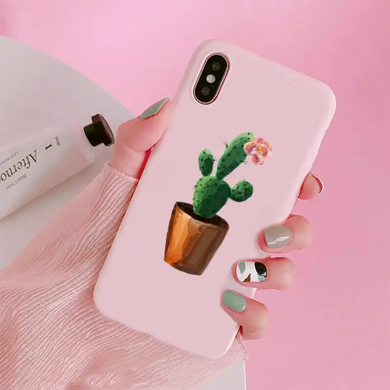 

Green Cactus Plant Phone Case Candy Color for iPhone 6 7 8 11 12 s mini pro X XS XR MAX Plus