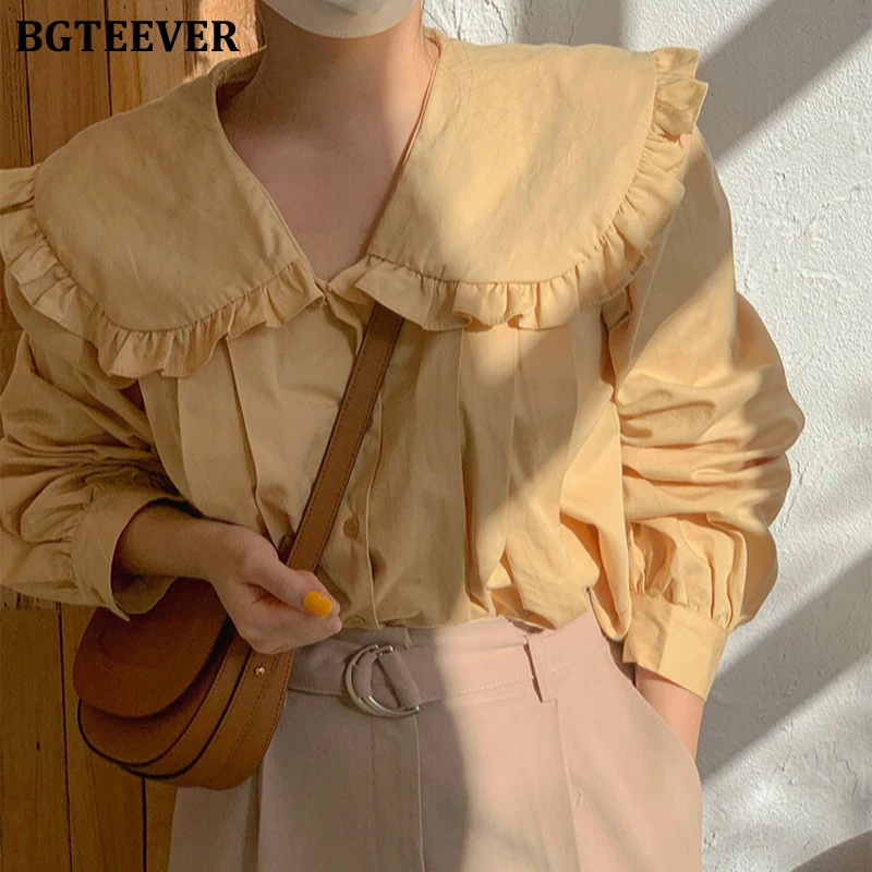 

Винтажные женские рубашки BGTEEVER с лацканами, топы, осенне-зимние женские блузы, повседневные свободные женские однобортные блузки с длинным ...