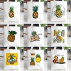 Модная белая сумка-тоут, Холщовая Сумка для книг, женская, с милым принтом в виде ананаса, музыки, эко, многоразовая сумка для покупок, сумка для путешествий, подарок для студентов