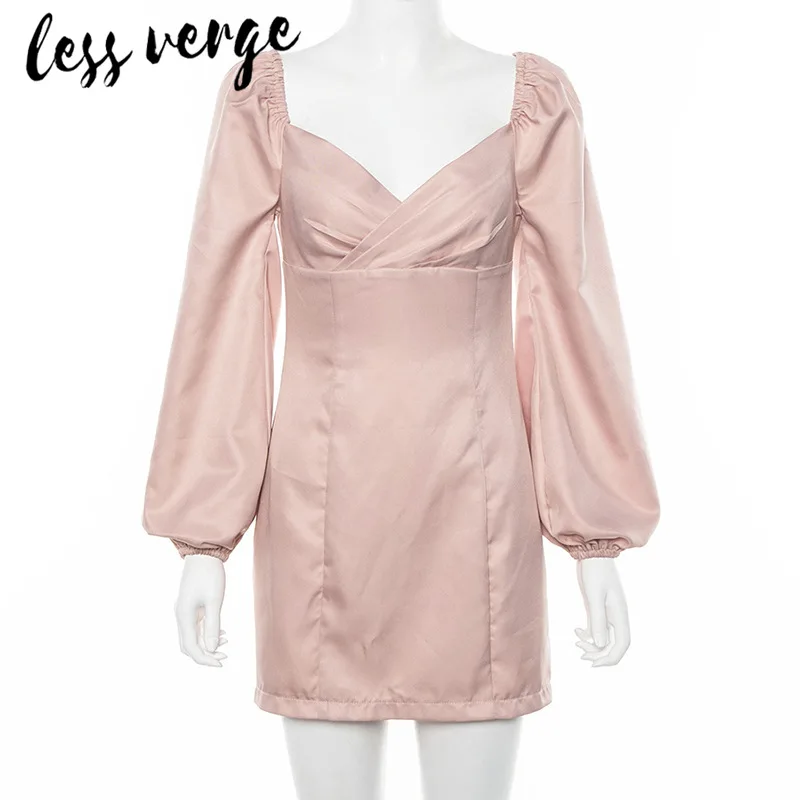 Короткое элегантное розовое платье Lessverge с рукавами фонариками женское