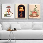 Абстрактная винтажная лягушка, гриб и женщины, маленький гриб, Художественная печать, холст, живопись, Минималистичная Настенная картина, гостиная, домашний декор