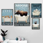 Животные стирать ваши лапы Цитата пейзаж стены Искусство фотообои печать корова Овечка в ванной картины Современный домашний декор