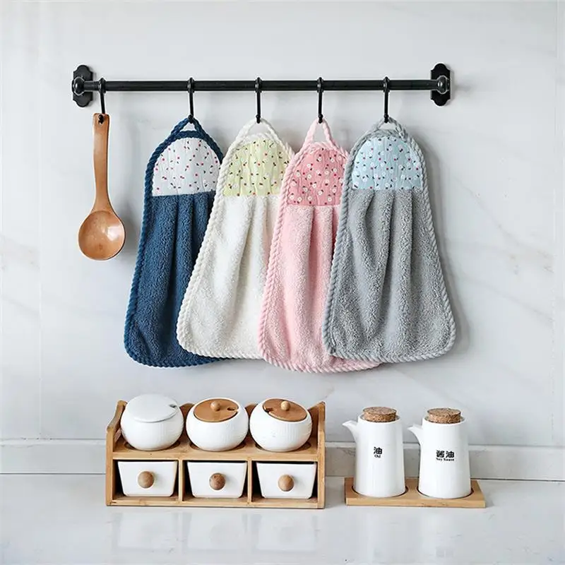 Coral Fleece Microfiber Hanging Loop Hand Towel Quick Dry Thicken Bathroom Kitchen Cleaning Cloth Absorbent Rags |