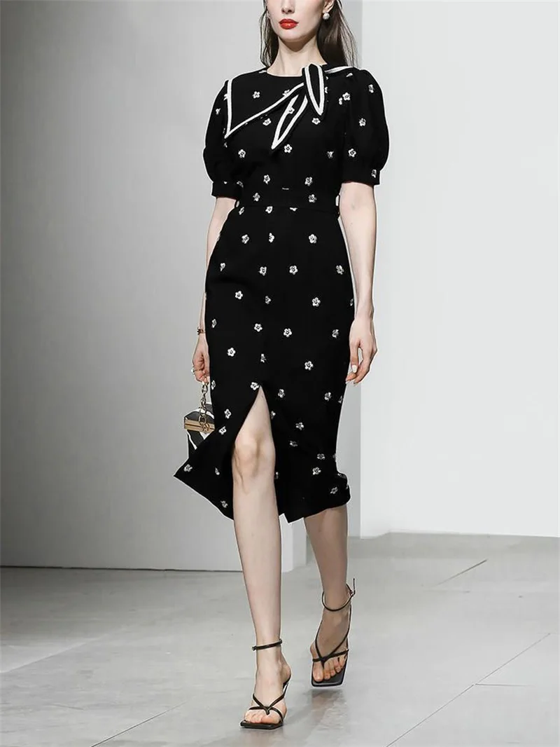 Новое Стильное Черное вечернее летнее платье с бантом элегантные сексуальные