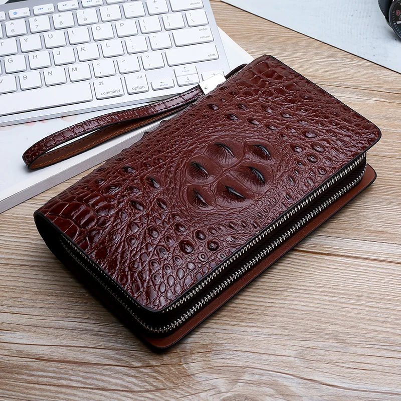 

Large Business Clutch Wallets Men's Purse High-grade Crocodile Pattern Split Leather Men's Travel Wallet Large Phone CLutch bag