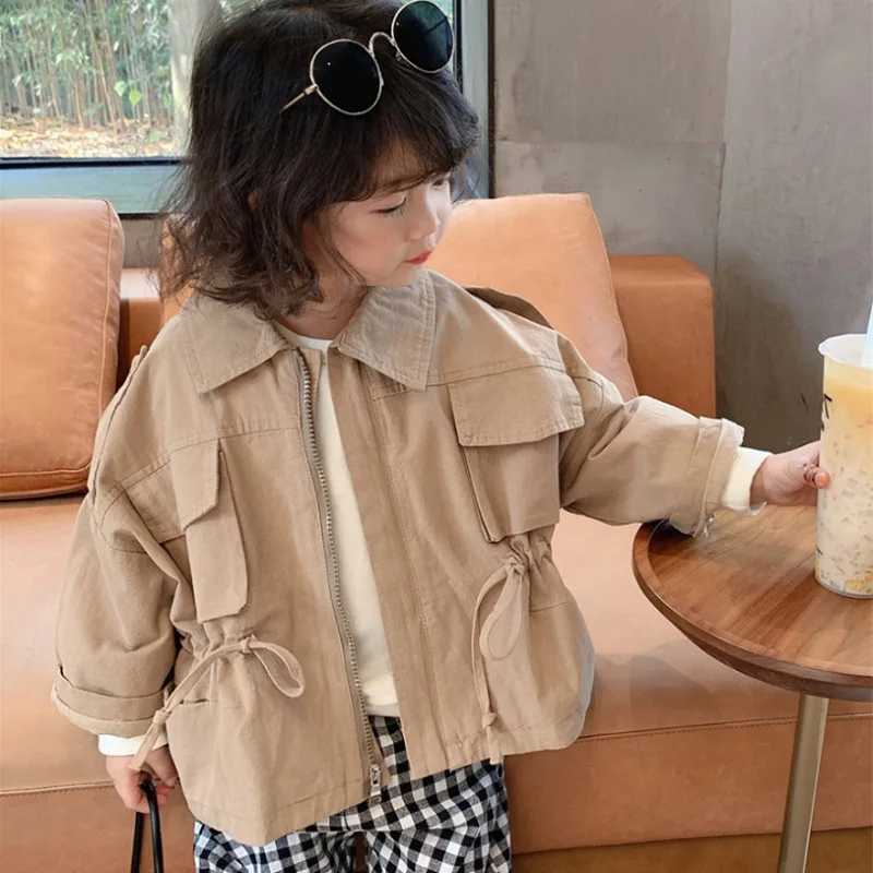 

WLG Kids Fall Clothes Boys Girls Solid Beige Khaki Zipper Long Sleeve Jacket Baby Casual All Match Coats for 2-6 Years