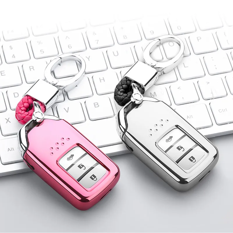 

For Honda Hrv Civic Accord Cr-v Artificial Crystal Pendant Full-Protective TPU Soft Car Key Case Shell Key Holder Key Covers