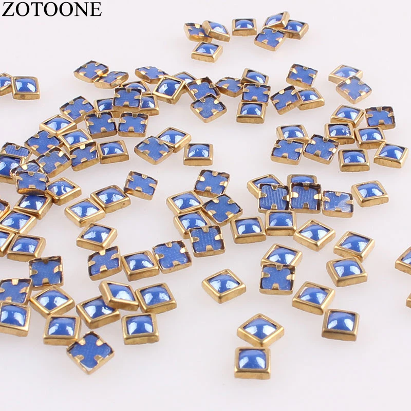 

4x4mm 50Pcs/Lots Ceramics Blue Rhinestones with Claw Hotfix Iron Square Glass Crystal Flat Back Diy Wedding Dress Applique D