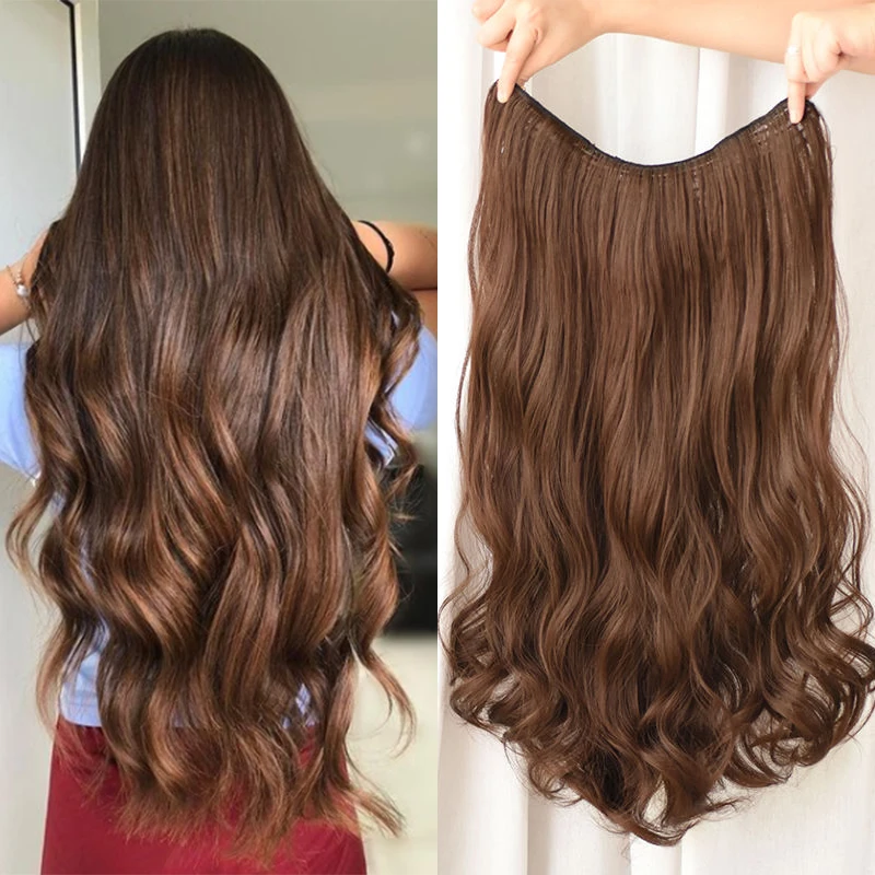 

CTRLALT Long Straight Hairstyles Wavy hair Synthetic 5 Clip In Hair Extension 24InchHeat Resistant Hairpieces Brown Black