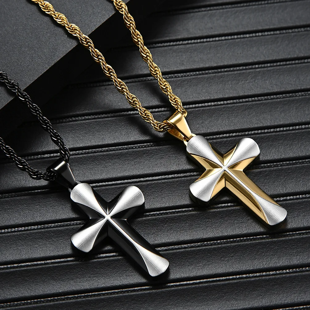 

European And American New Men's Religious Titanium Steel Cross Pendant Simple Atmospheric Stainless Necklace