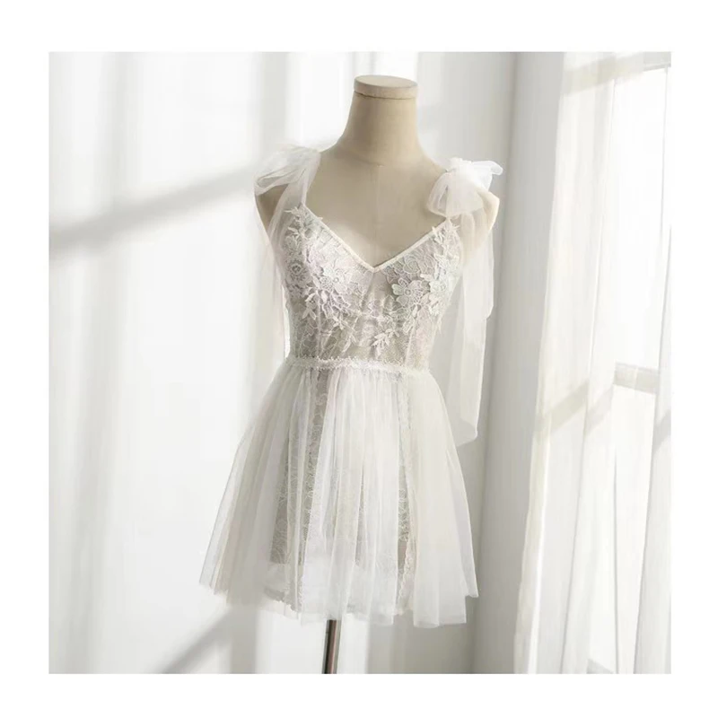 

Exotic White Vintage Lingerie Set Sensual Erotic Bow Nightwear Seductive Sexy Bride Costumes