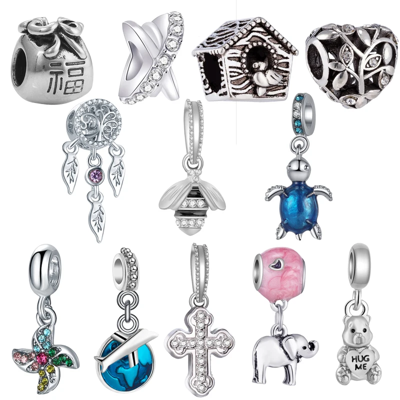 

Hot Sale Lucky Charm Family Bee Tortoise Heart Beads Fit Original Brand Charms Bracelet Necklace DIY Jewelry