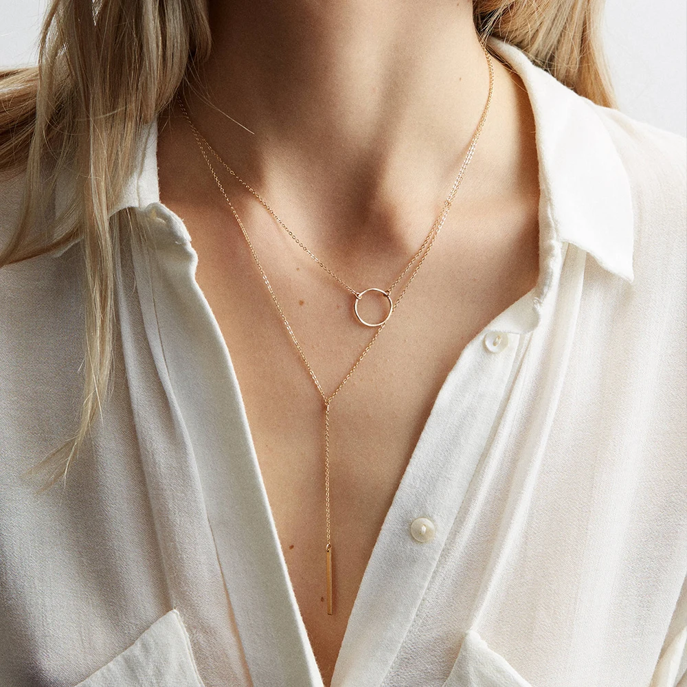 e-Manco Women Necklaces Stainless Steel Long Stick Necklace Round Pendants For Drop Shipping Statement Jewelry | Украшения и