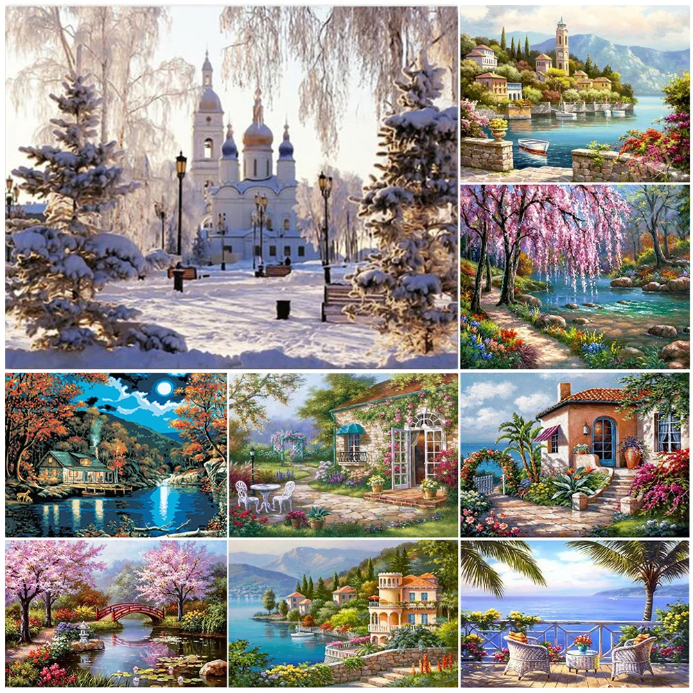 DIY 5D Diamond Painting Scenery Cross Stitch Kits Full Square Round Rhinestone Landscape Embroidery Art Painting Home Decor Gift