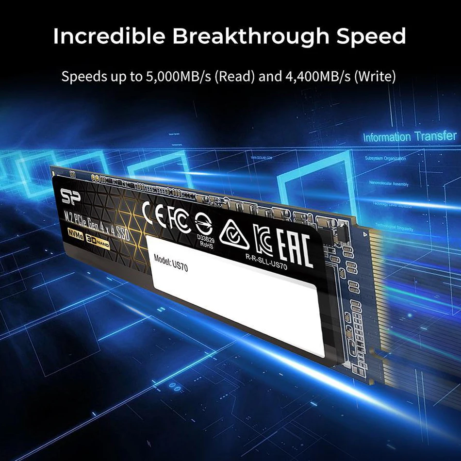 Silicon Power US70 m2 NVME SSD 1 ТБ 2 M.2 2280 PCIE 4 0 nvme 3D NAND Внутренние твердотельные диски жесткий