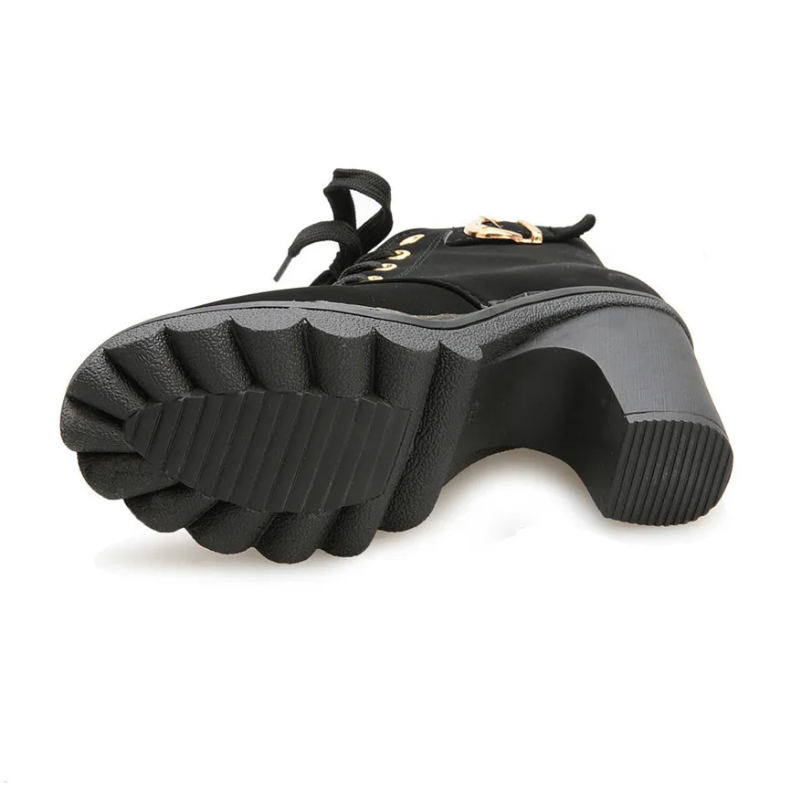 Осенние ботинки Модные женские ботильоны на высоком каблуке со шнуровкой