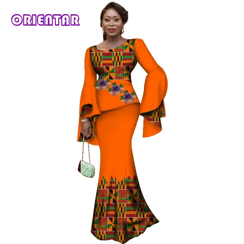 Комплект из 2 предметов с юбкой и аппликацией базин богатая африканская одежда