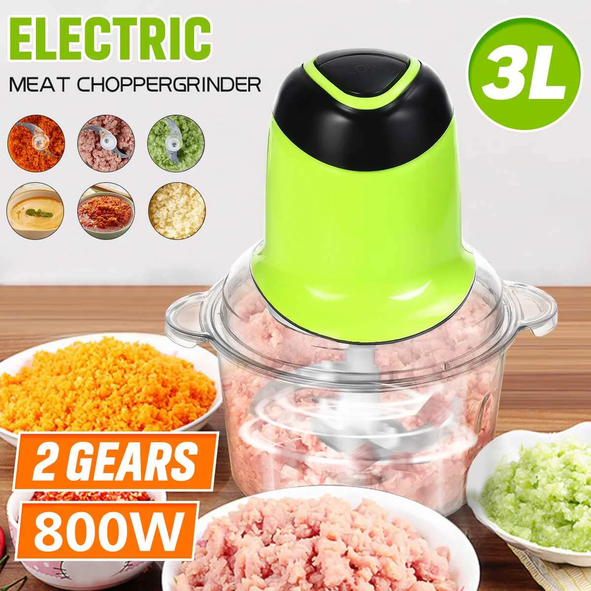 3L 800W Электрический мясорубка 2 скорости Мощный измельчитель Домашняя автоматическая мясорубка для кухонного процессора.