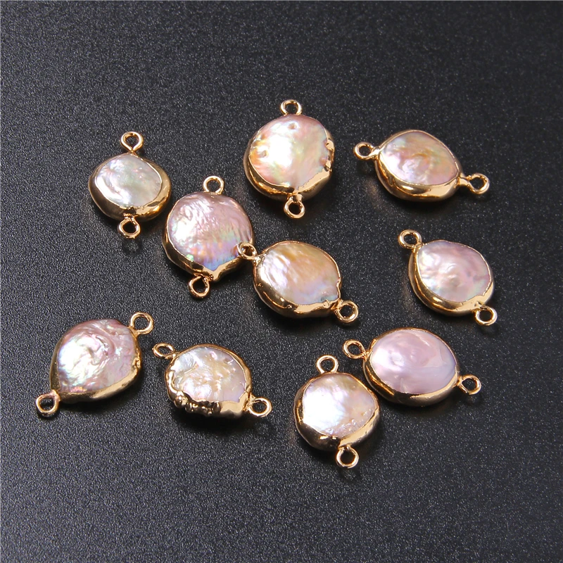 3 шт. Позолоченные Подвески из натуральной жемчужины розовая монета плоские