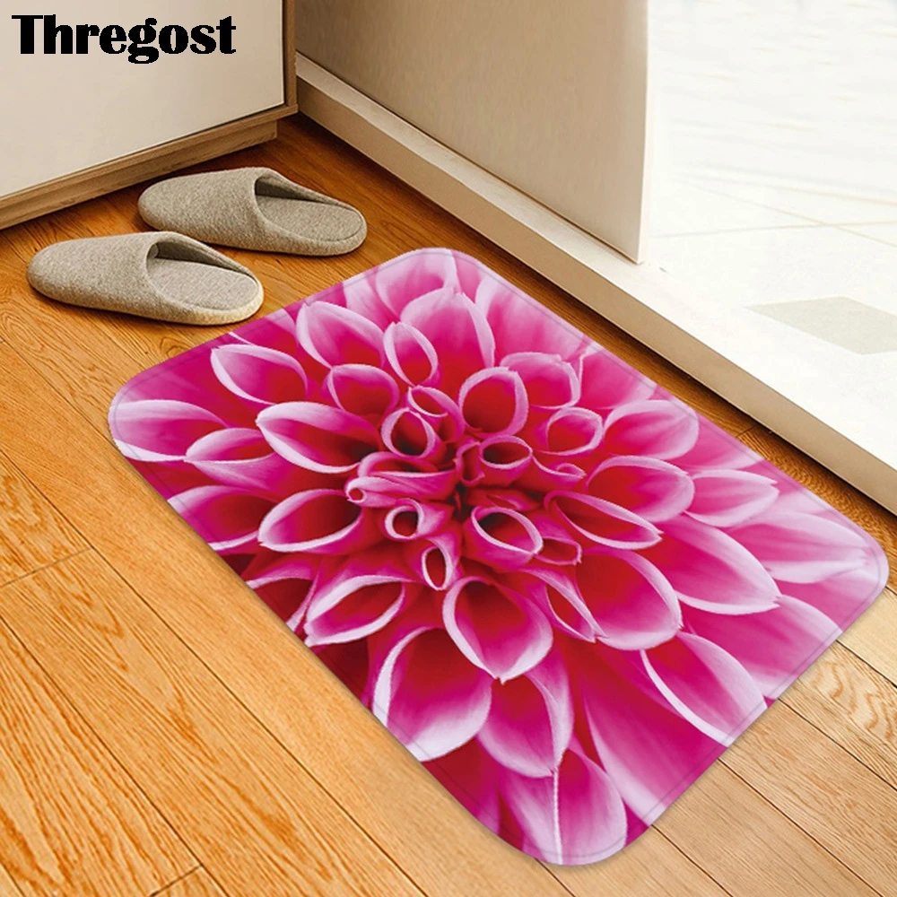 

Thregost Europe 3D Floral Print Rugs for Bathroom Shower Carpet Toilet Floor Mat Water Absorbent Mats Antislip Room Rug