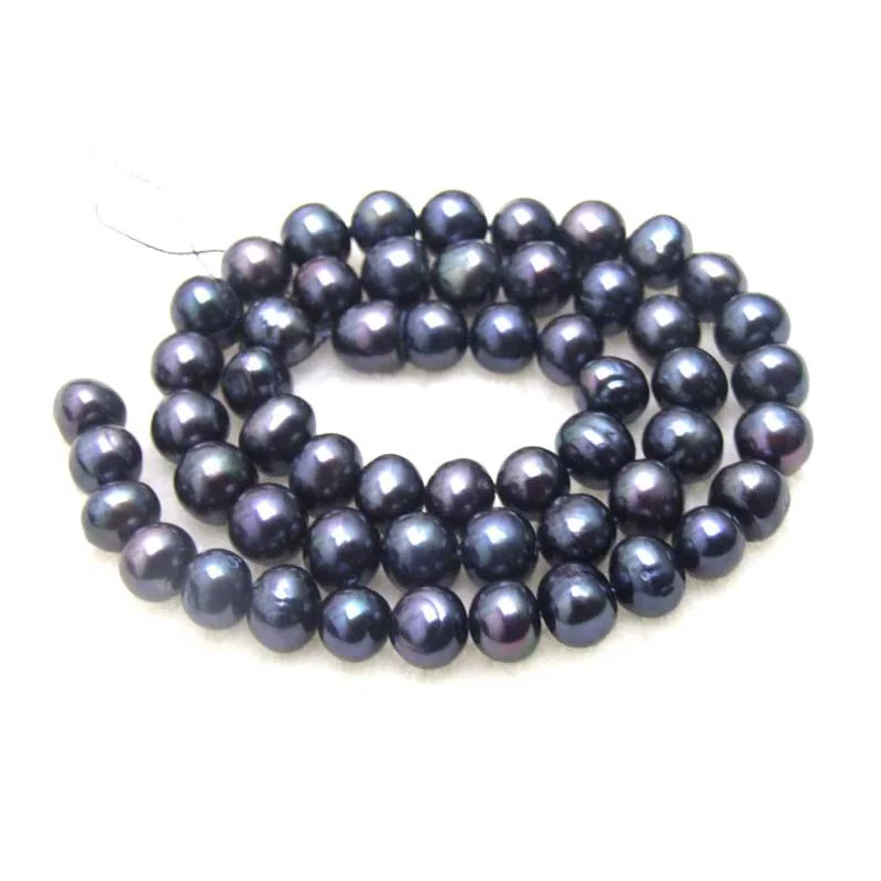 

Qingmos 7-8mm Round Natural Freshwater Black Pearl Loose Beads for Jewelry Making DIY Necklace Bracelet Loose Strands 14" Los383