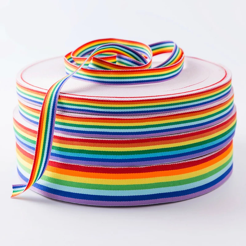 Zerzemoy 10 мм 15 25 60 100y/лот Полосатое платье радужных цветов Grosgrain лента DIY лук ремесла