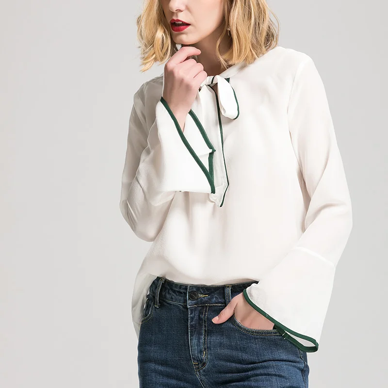 Женская футболка с длинным рукавом бабочкой из натурального шелка бантом