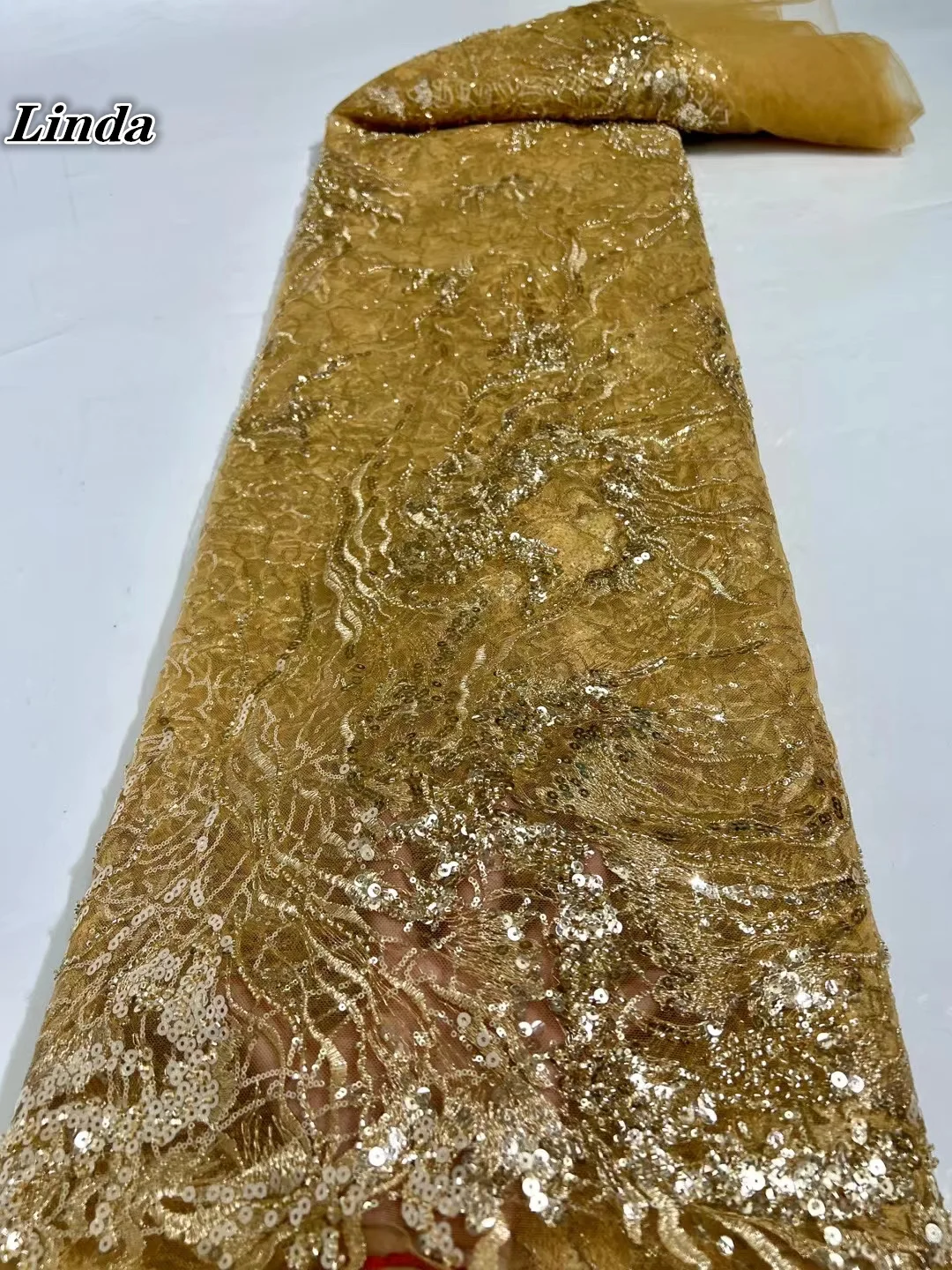 

African Sequins Beads Lace Fabric 2021 High Quality Nigerian Net Mesh Lace Fabrics Embroidery French Sequence Lace Fabric