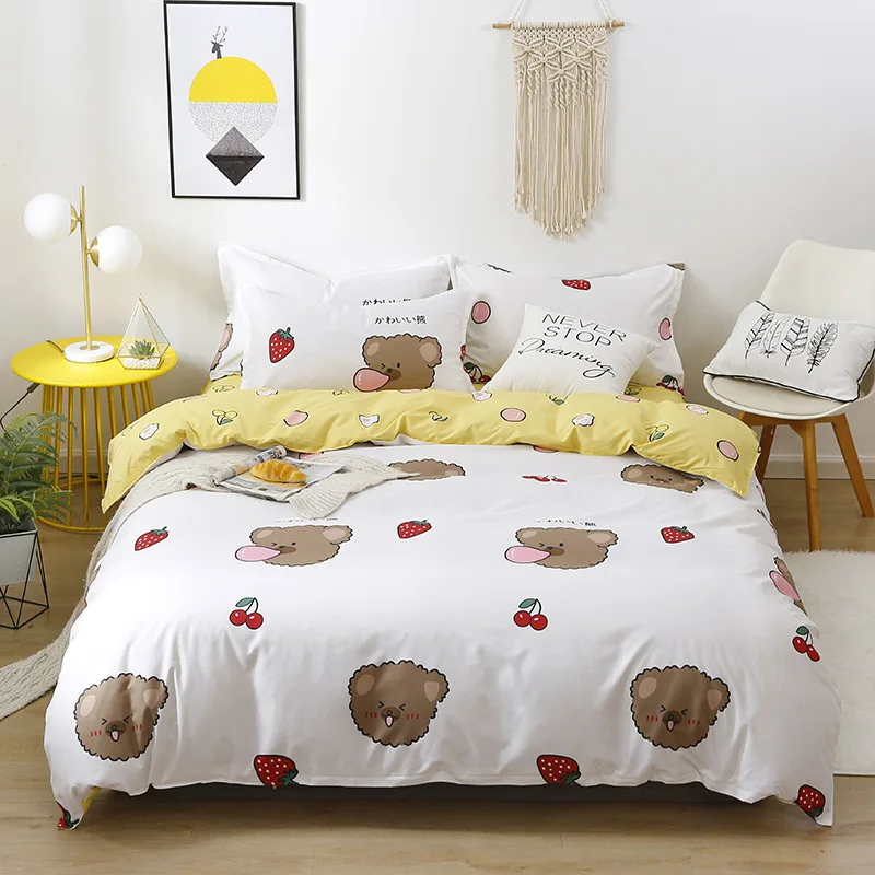 

Cartoon Animal Printed 4pcs Bedding Sets Pure Polyester Breathable Bedding Sets Duvet Cover Bed Sheet Pillowcases for Full Sizes