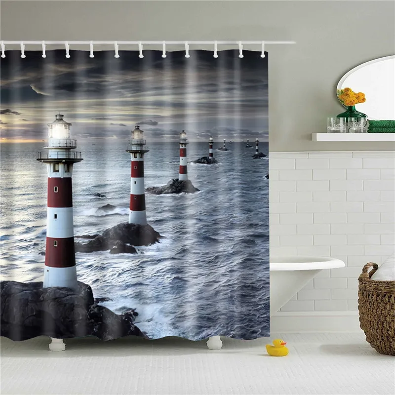 Seascape Shower Curtain High Quality Boho Home Decor Washable Bath Curtains Bathroom Polyester Fabric Screen With Hooks | Дом и сад