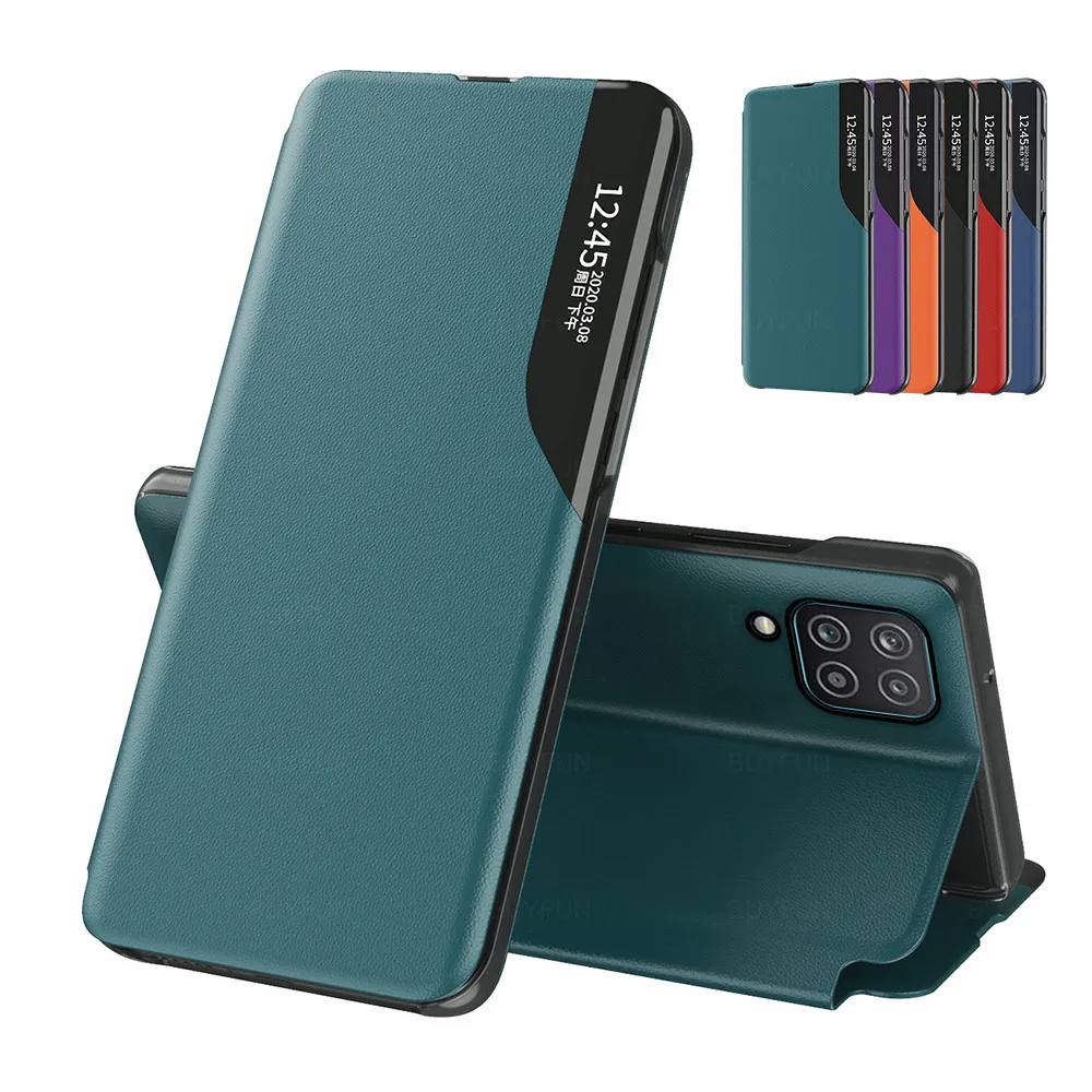 

Side Mirror View Leather Flip Case For Samsung A52 A 72 52 32 42 12 02S 51 71 50 70 21S 30 31 40 11 10 M21 31S 51 S20FE 4G or 5G