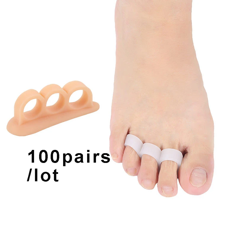

Wholesale 100pair Three Holes Gel Silicone Hammer Toe Corrector Straightener For Curled Foot Pain Relief Footcare Tool Spreader