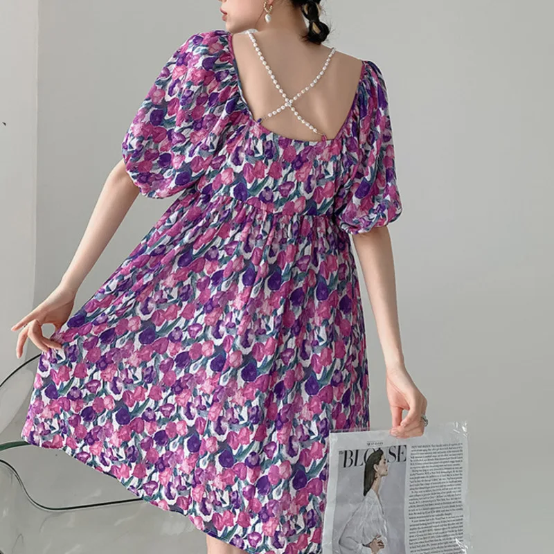 

Женское повседневное мини-платье, корейское свободное тонкое платье с коротким рукавом и открытой спиной, с принтом, E524, лето 2021