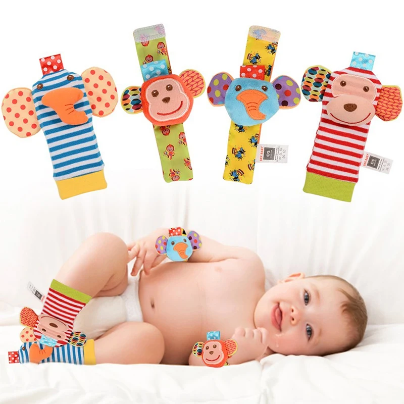 

Hot Sale Baby Infant Soft Handbells Hand Wrist Strap Rattles Animal Socks Newborn Finders Stuffed Birthday Toys