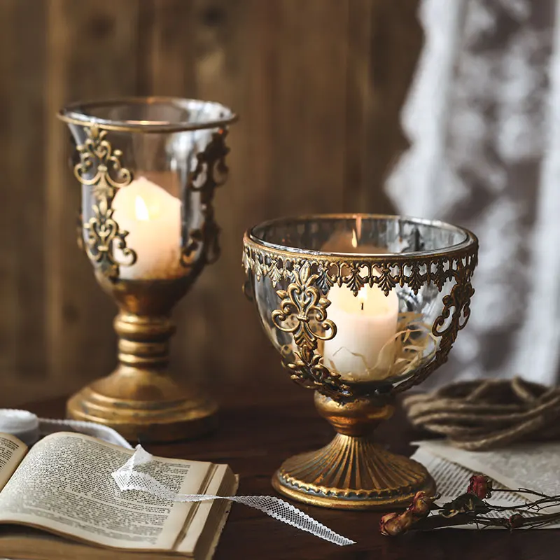 Скандинавский Золотой винтажный металлический подсвечник стеклянный стол
