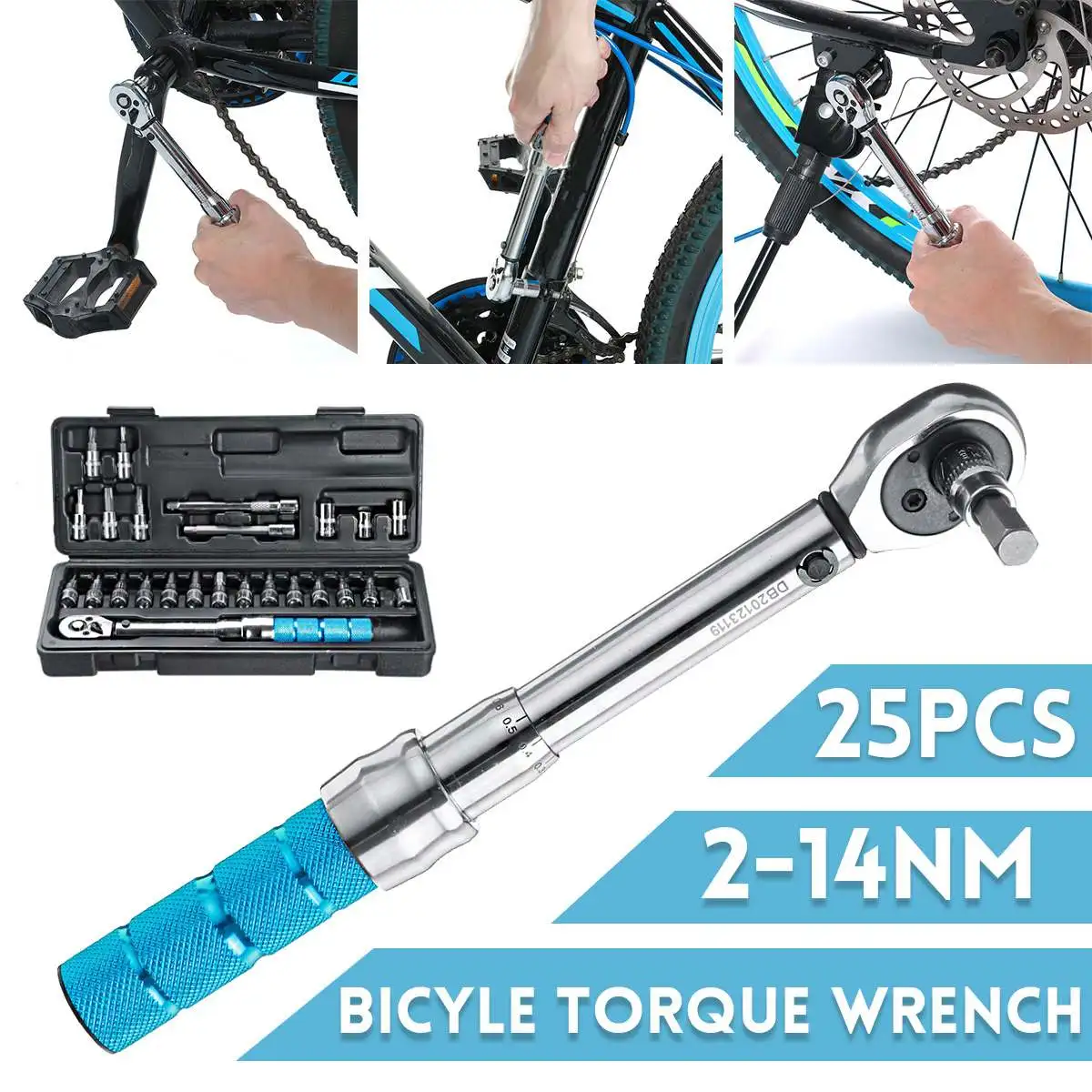 

Drillpro 1/4" 2-14Nm Adjustable Torque Wrench Bicycle Repair Tools Kit Set Tool Bike Repair Spanner 25Pcs Hand Tool Set