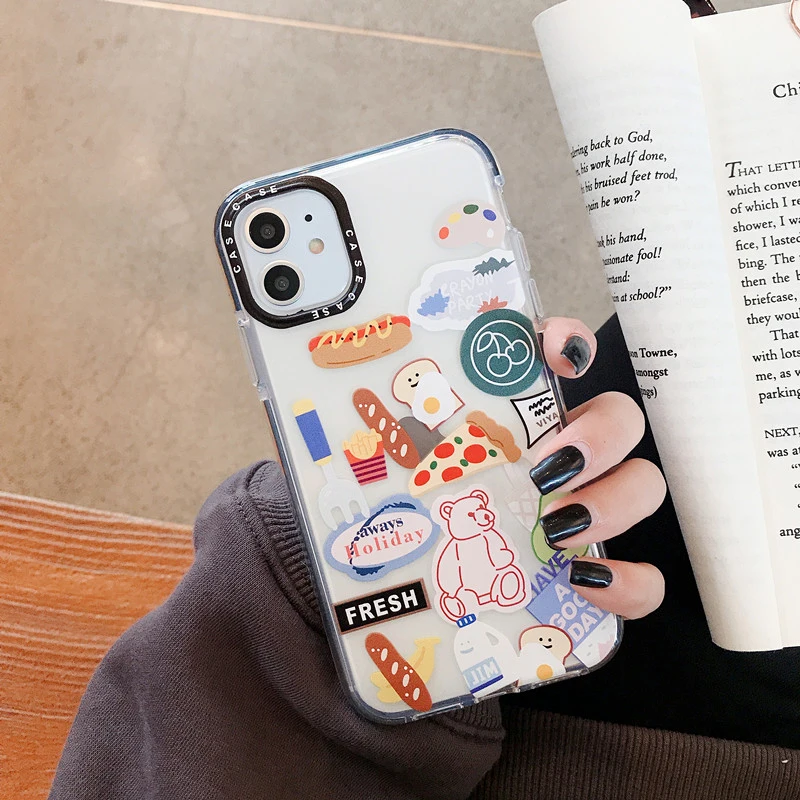 Korea Cake Food Drink Colorful Protector Phone Case for iPhone 11 Pro XS Max XR X 7 8 Plus Soft TPU Transparent Back Cover |