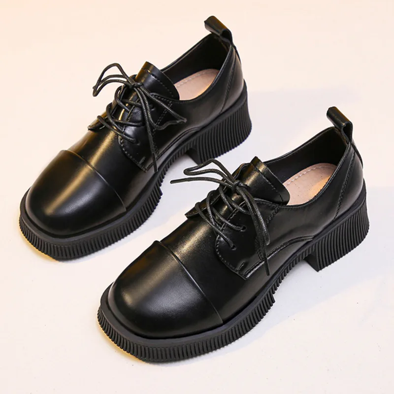 

Туфли женские с круглым носком, универсальные оксфорды на платформе, плоская подошва, классические криперы, элегантный стиль, кожаная обувь...