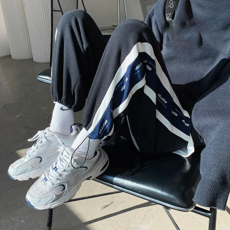 

Contrast Panel Sweatpants Women Casual Harem Pants Loose Elastic Trousers Women Black Striped Side Sweat Pants Female