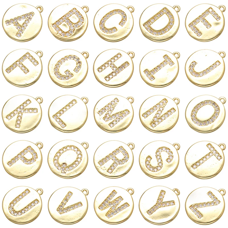 

ZHUKOU whole set gold color letter pendant Brass Cubic Zirconia crystal charms for women necklace jewelry accessories VD692B