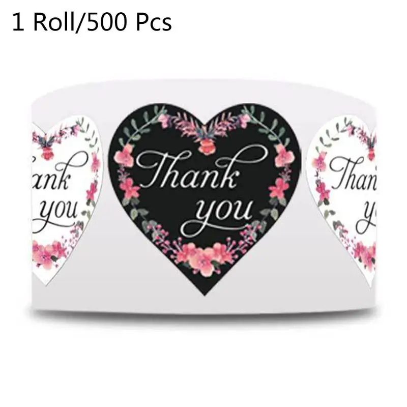 

500pcs Floral Thank You Stickers Heart Shaped Seal for Small Shop Wedding Baking