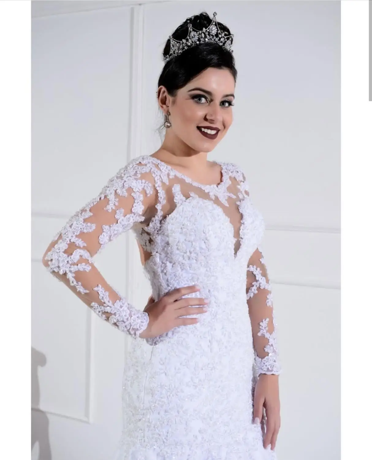 2020 свадебное платье Русалка с длинным рукавом Совок белый Ivpry Свадебные платья