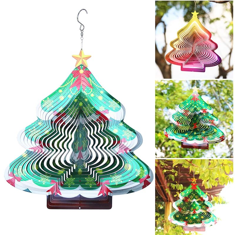 

Christmas Tree Wind Chime Pendant 3d Stainless Steel Wind Spinner Personalized Christmas Hanging Ornament Room Decor Bjstore
