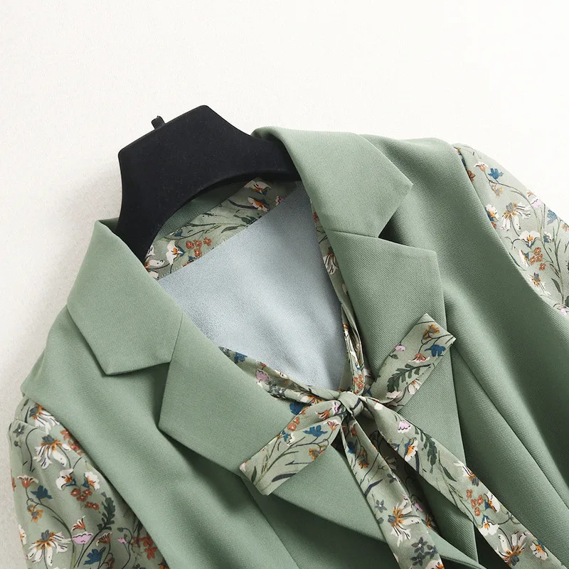 

Elegant Lady Spring Designers Fashion Bow Collar Full Sleeve Print Chiffon Dress 2 Piece Suit Women Clothes Office Festa Vestido