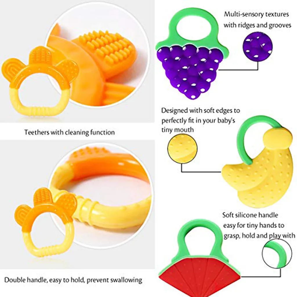 Toddlers Infants Baby Teething Soft Silicone Fruit Teether Holder Newborn Care Fidget Toys for Children Gifts | Мать и ребенок