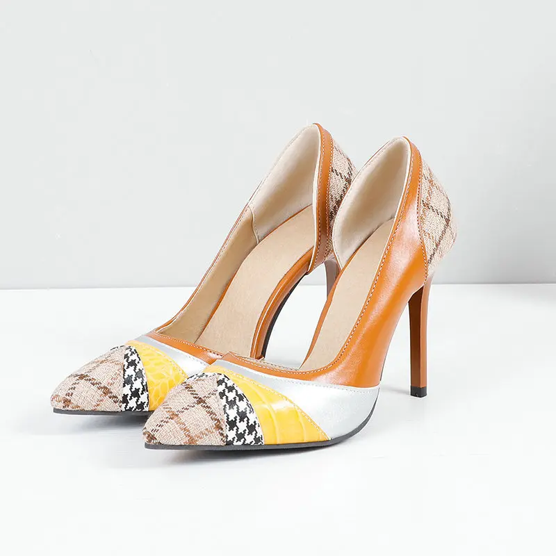 

New Brand Women Snakeskin Leather Thin High Heel Dress Shoes Celebrity Party Pumps Female Wedding Heels Big Size