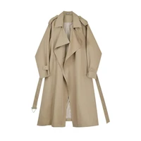high quality mid length khaki windbreaker with sashes women loose casual vintage lapel long sleeve female trench coat autumn new