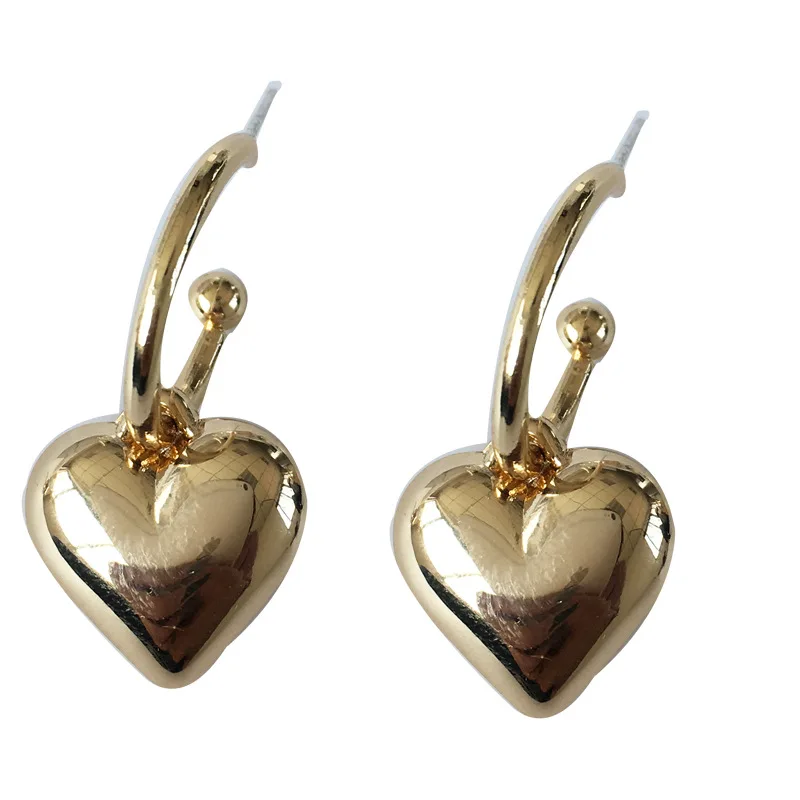 

CH-839 S925 Silver Needle Japanese and Korean Simple Love Earrings Female Niche Design Metallic Peach Heart Earrings