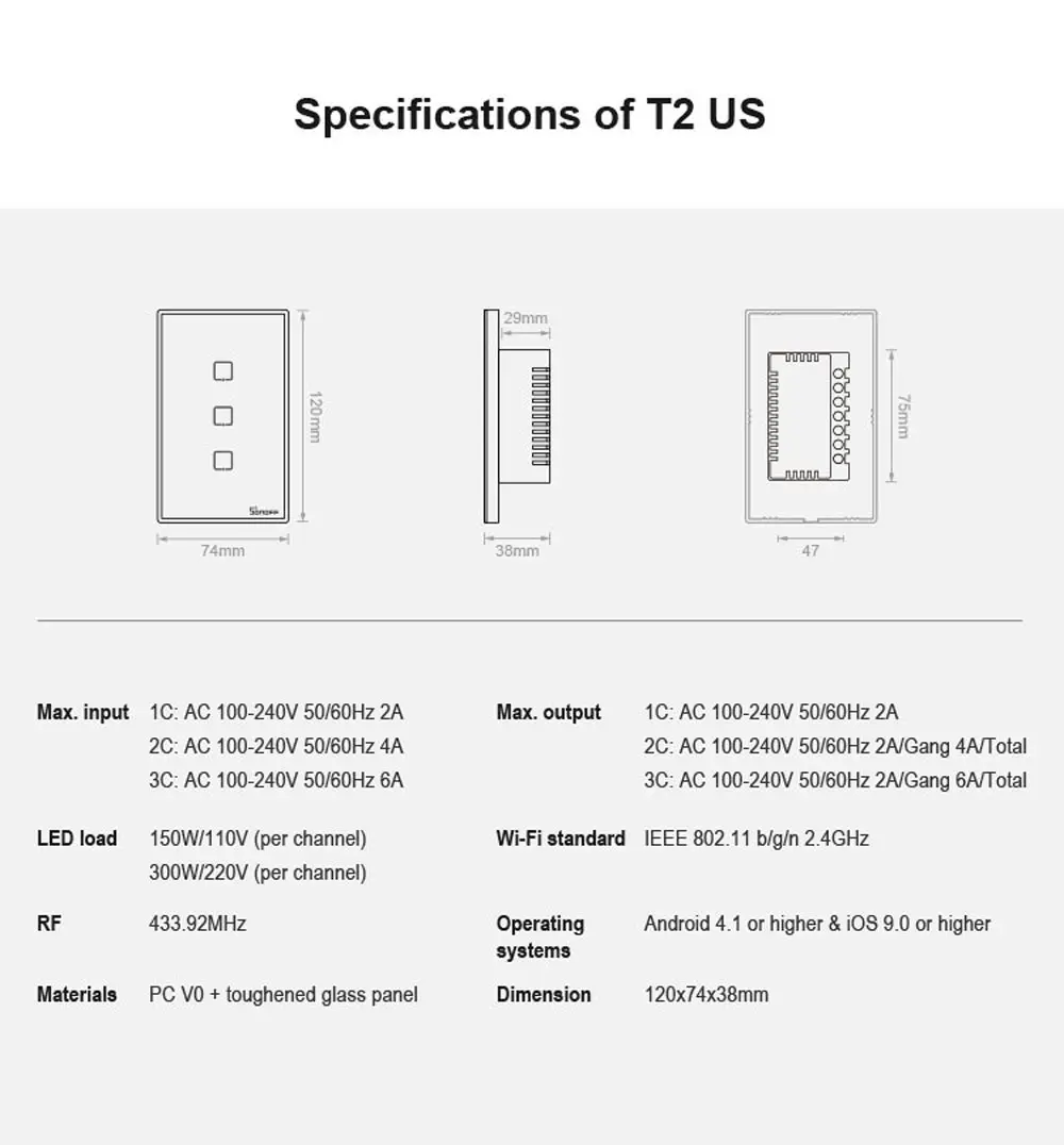Sonoff T2 US сенсорный Wifi переключатель, Ewelink APP/433 RF пульт дистанционного управления, работа с Alexa Google Home умный дом