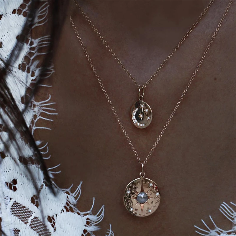 Boho винтажное модное многослойный ожерелье s для женщин Многоэлементный геометрический Хрустальный каменный кулон длинное ожерелье подарок ювелирные изделия - Окраска металла: NE-0054-11